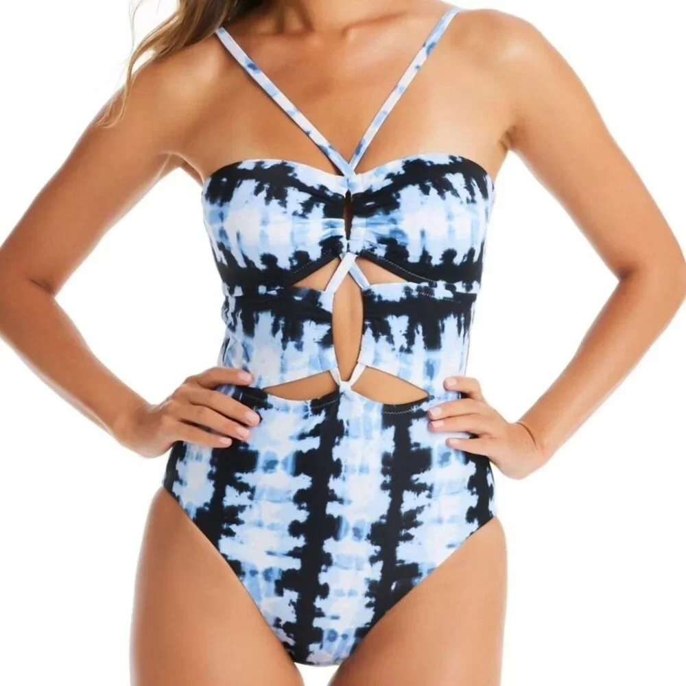 Bar III S Keyhole Peri Allure Shibori Tie-Dye One-piece Swimsuit Cutout Swimwear